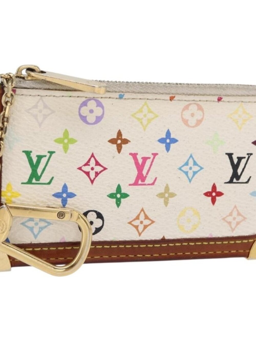 LOUIS VUITTON Multicolor Pochette Cles Coin Purse White M92655 LV Auth 156109